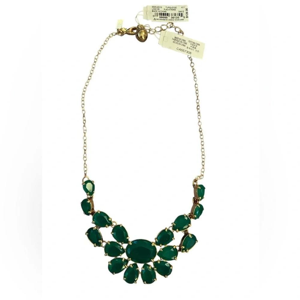 NWT KATE SPADE PLAZA ATHENEE NECKLACE TURQUOISE/EMERALD BIB NECKLACE - Picture 4 of 11